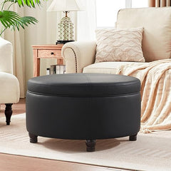 Round Storage Ottoman with Removable Top