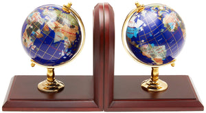 Blue Lapis Gemstone Globe Bookends – Set of 2