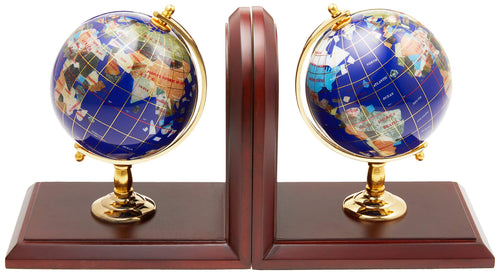 Blue Lapis Gemstone Globe Bookends – Set of 2
