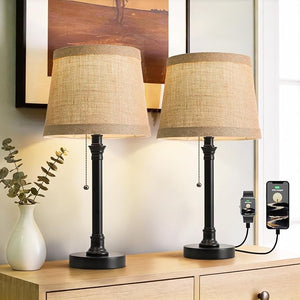 Small Pull Chain Table Lamp with Fabric Shade 19.5"
