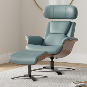 Top Grain Leather Reclining Swivel Chair with Ottoman