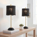 Coastal Rattan Table Lamp Set of 2 with Brass Gold Base