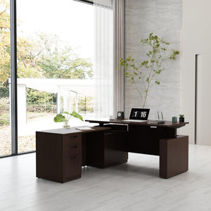 L-Shaped Height Adjustable Executive Standing Desk with Lockable Cabinets