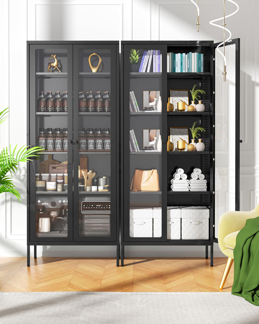 Metal Glass Display Cabinet with 5-Tier Storage Shelves