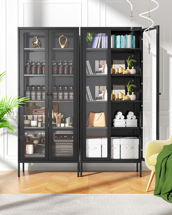 Metal Glass Display Cabinet with 5-Tier Storage Shelves