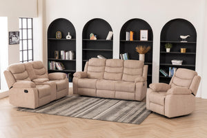 3-Piece Fabric Reclining Sofa Set with Light Strip & Storage