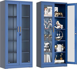 Metal Glass Display Cabinet with Lockable Doors & Adjustable Shelves