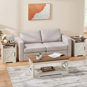 4-Piece Farmhouse Living Room Set with Electric Fireplace TV Stand