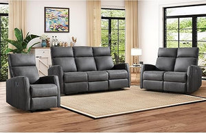 3-Seat Wall-Hugger Reclining Sofa – Grey Fabric