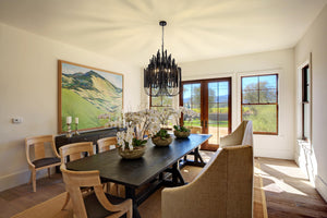 6-Light Boho Wood Chandelier – Black Iron & Wood Pendant