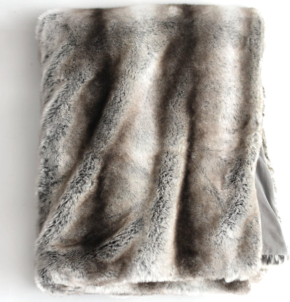 Faux Fur Throw Blanket — Gray Chinchilla, 59x88 Inch