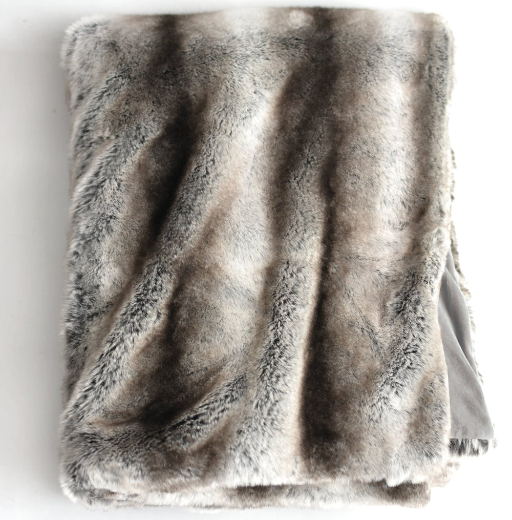 Faux Fur Throw Blanket — Gray Chinchilla, 59x88 Inch