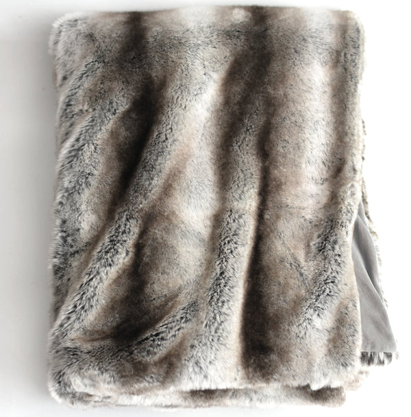 Faux Fur Throw Blanket — Gray Chinchilla, 59x88 Inch