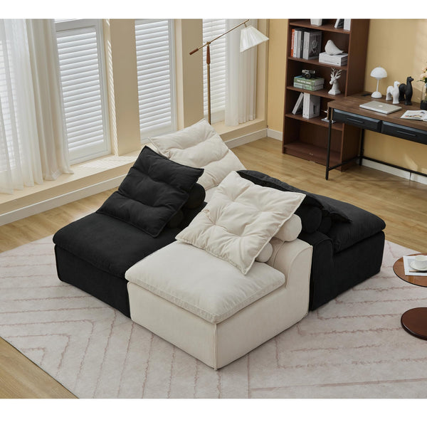 Modular Sectional Sofa with Corduroy Upholstery & Lumbar Pillows