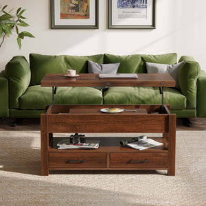 Split Lift-Top Coffee Table with Drawers & Hidden Storage