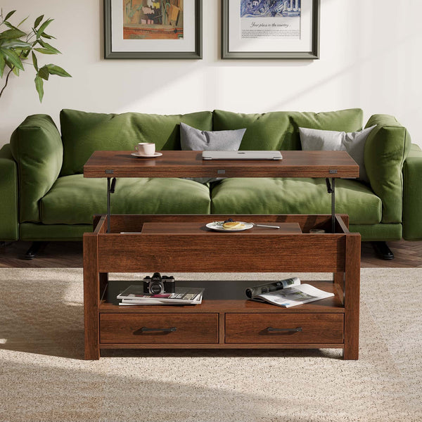 Split Lift-Top Coffee Table with Drawers & Hidden Storage