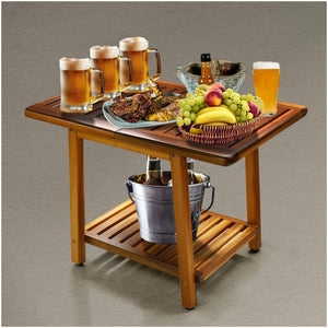 Acacia Wood 2-Tier Outdoor Side Table 24 Inch