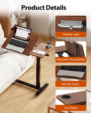 Pneumatic Height Adjustable Overbed Table with Wheels