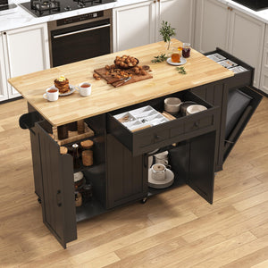 59" Rolling Kitchen Island Table on Wheels with Drop Leaf & Power Outlet