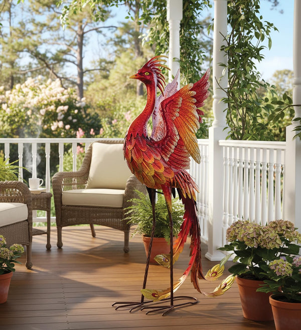 Red Phoenix Metal Statue – Indoor & Outdoor Decorative Sculpture