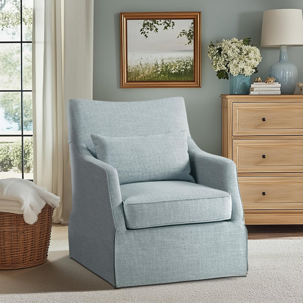 Skirted Swivel Accent Chair with Lumbar Pillow