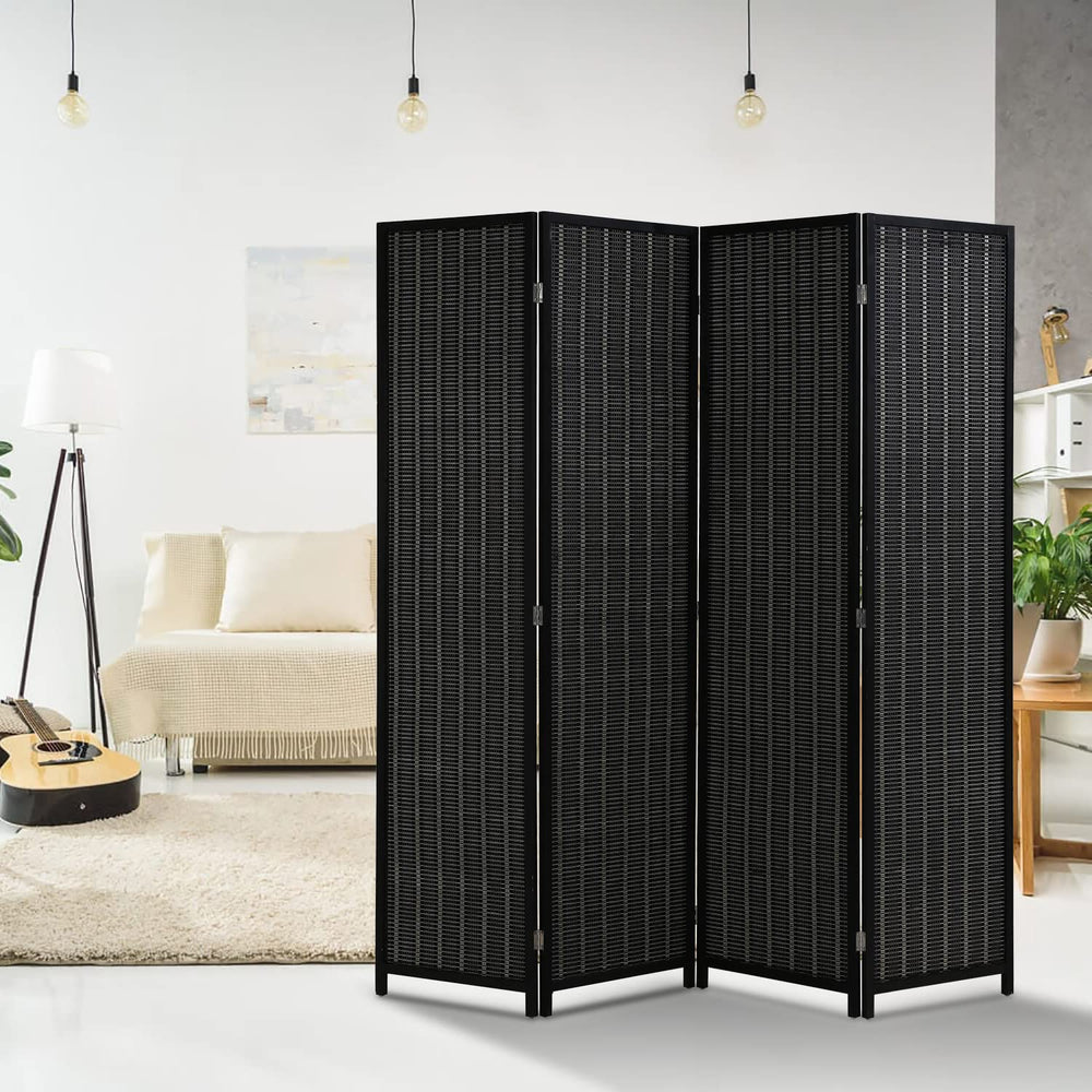 4-Panel Folding Wood Room Divider Privacy Screen