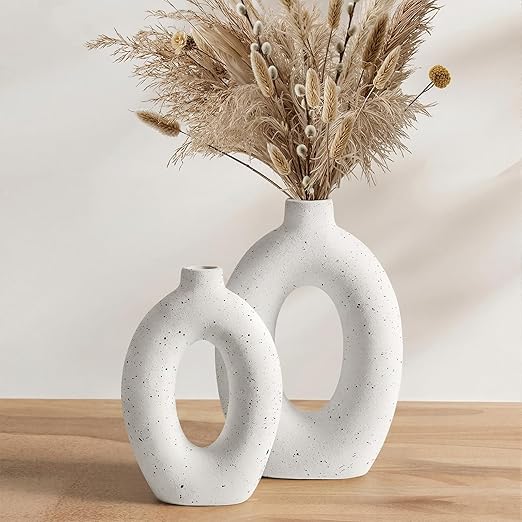 Ceramic Donut Vase Set of 2 – 10.5" & 8.5" Hollow Sculptural Flower Vases