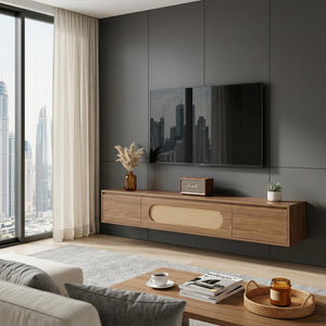 71" Floating TV Stand Wall Mounted with Drawers & Flip-Down Cabinet