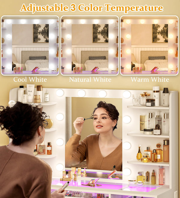 LED Makeup Vanity Desk with Mirror, Lights & Storage