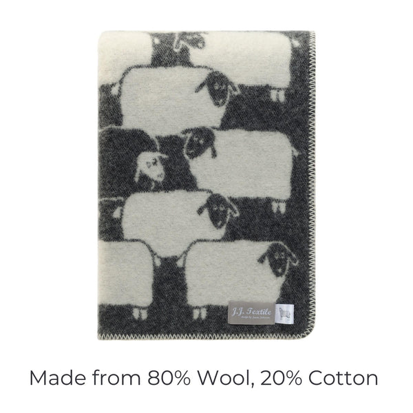 Wool Cotton Throw Blanket Reversible Sheep Print Farmhouse