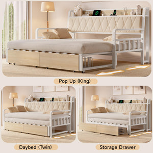 Twin to King Trundle Daybed with Storage & Power Outlet