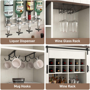 Farmhouse Coffee Bar Cabinet with LED Light & Sliding Barn Doors