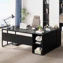 L-Shaped Executive Desk with Storage Cabinet & Shelves, 71"