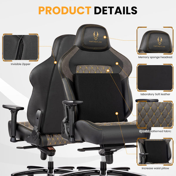 Big & Tall Gaming Chair 440LBS, Memory Foam, 4D Armrests, High-Back