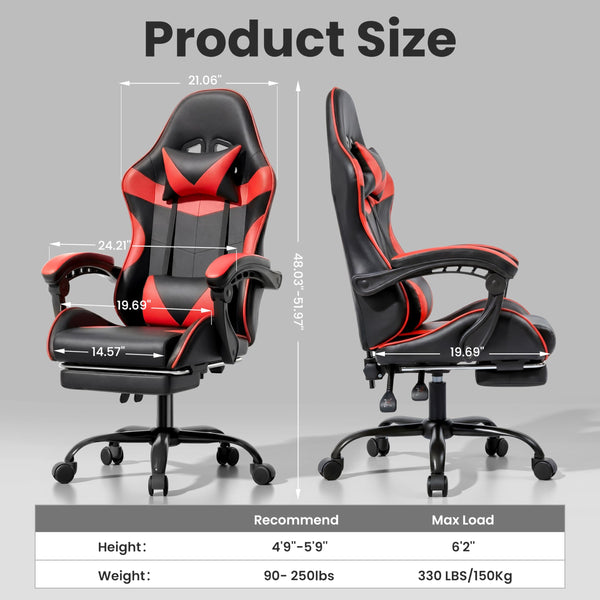 Ergonomic Gaming Chair with Footrest & Reclining Backrest