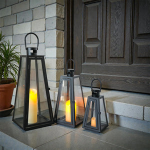 Set of 3 Decorative Metal Candle Lanterns with Tempered Glass — Indoor & Outdoor