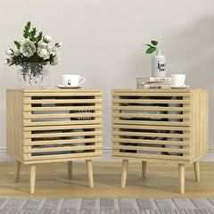 Boho Nightstand Set of 2 with Hollowed-Out Drawers