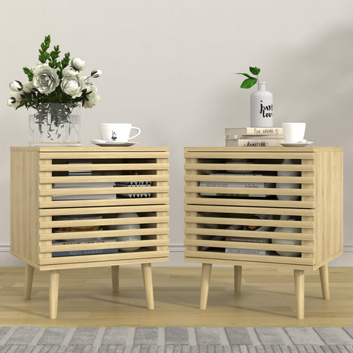 Boho Nightstand Set of 2 with Hollowed-Out Drawers