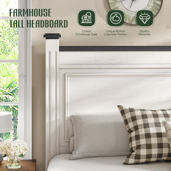 Queen Size Bed Frame with Storage Drawers and Upholstered Headboard