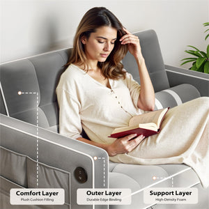 3-in-1 Convertible Sleeper Sofa Bed with USB Ports & Adjustable Backrest