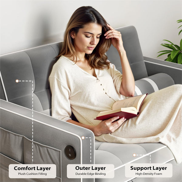3-in-1 Convertible Sleeper Sofa Bed with USB Ports & Adjustable Backrest
