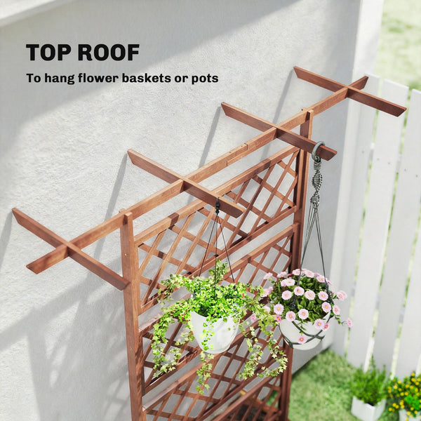 Raised Garden Bed with Trellis and Pergola Roof – Fir Wood Planter Box