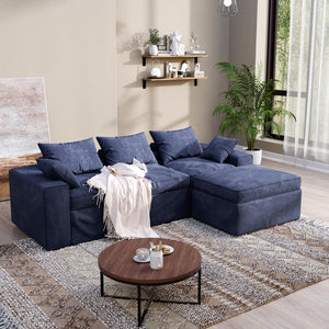 Modular Cloud Sectional Sofa with Ottoman – L-Shape, 3-Seater, Blue
