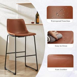 Counter Height Bar Stools Set of 2 – Faux Leather, Metal Frame, 30 Inch Seat Height
