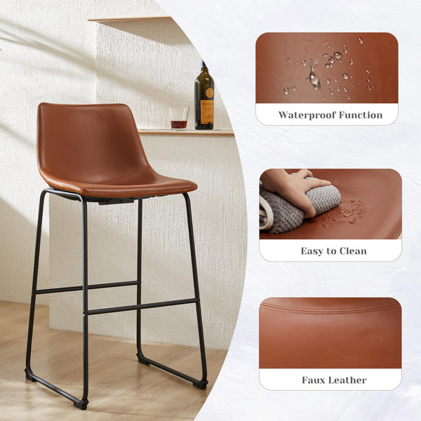 Counter Height Bar Stools Set of 2 – Faux Leather, Metal Frame, 30 Inch Seat Height