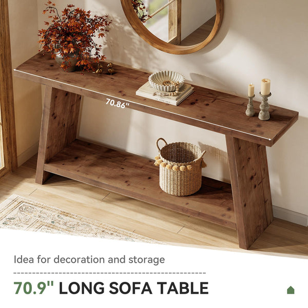 Solid Wood Console Table with 2-Tier Storage