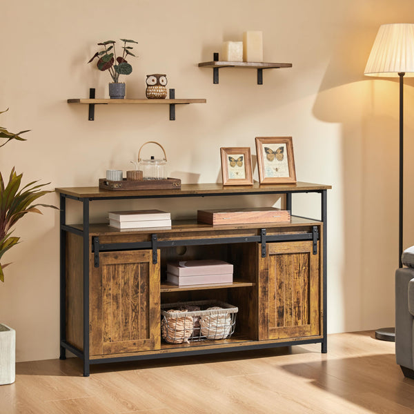 Barn Door TV Stand with Adjustable Shelves