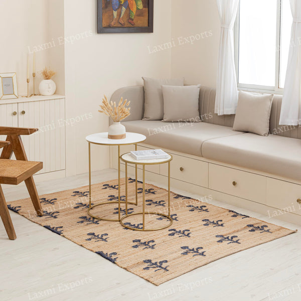 Cotton Jute Kilim Area Rug 4x6 – Floral Turkish Handmade Carpet