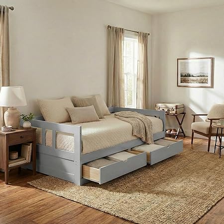 Twin to King Convertible Daybed with Trundle & Storage Drawers – Solid Pine Wood