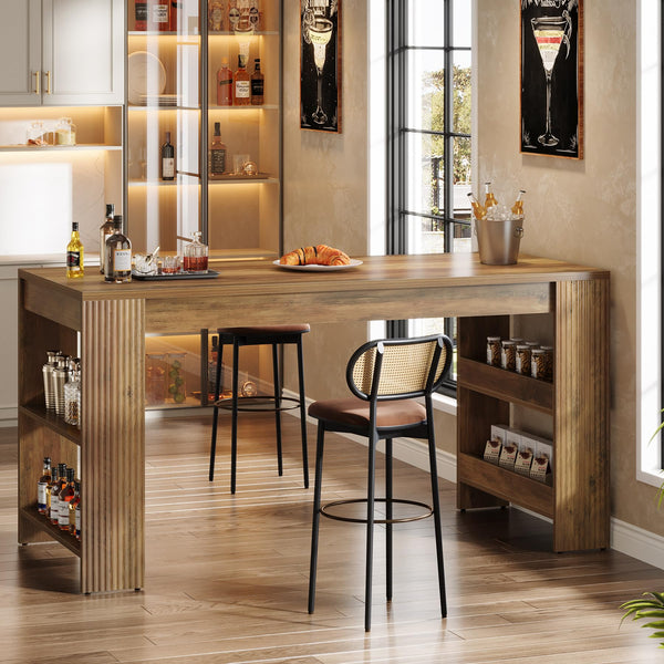 63-Inch Counter Height Bar Table with Storage Shelves